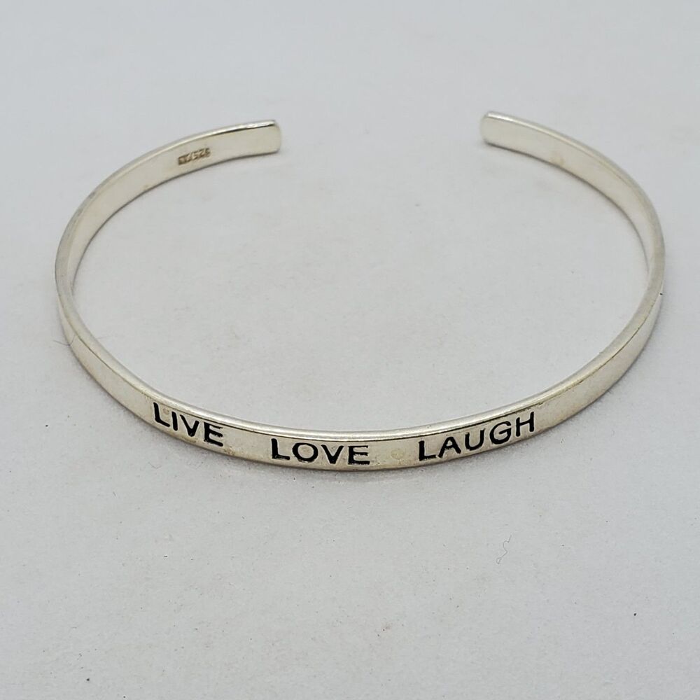 Sterling Silver Love Love Laugh Cuff Bracelet 925